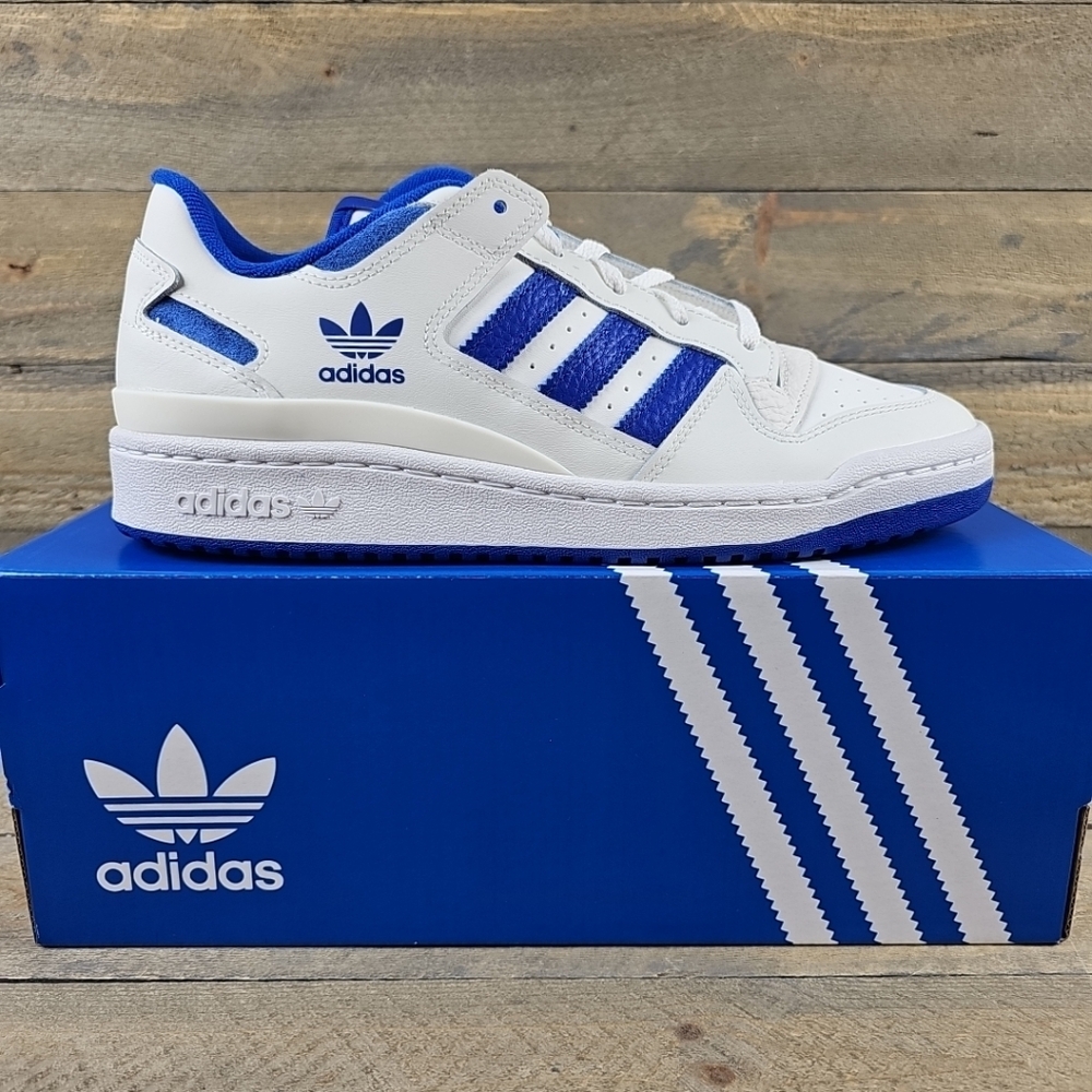 adidas Men's Originals Forum Low CL Shoes Core White/Royal Blue - Picture 1 of 13